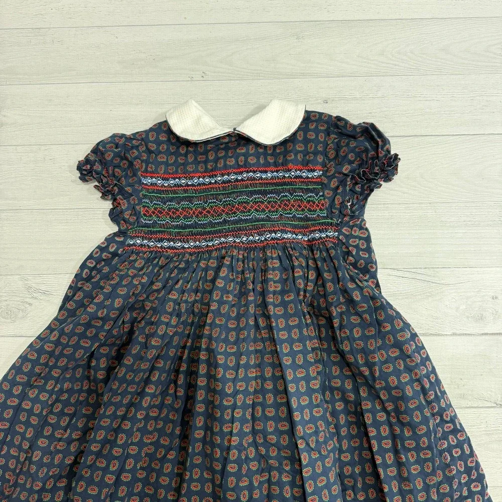 Vintage girls smocked dress white collar no‎ size